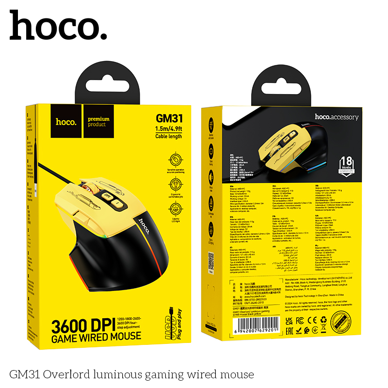 Hoco GM31 Overlord luminous gaming wired mouse