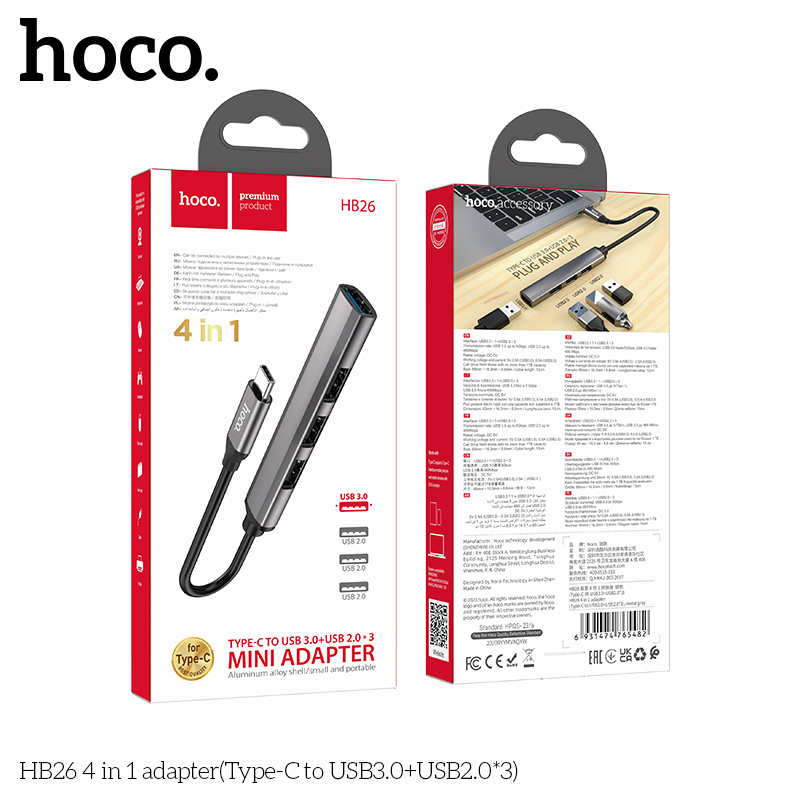Hoco HB26 4 in 1 adapter(Type-C to USB3.0+USB2.0*3)