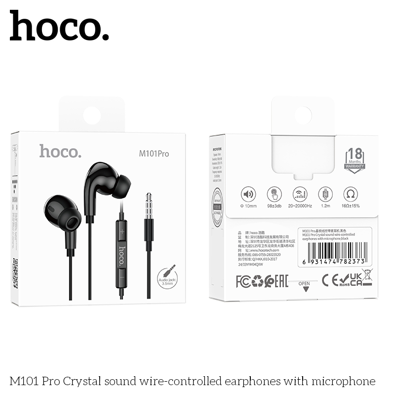 Hoco M101 Pro Black wire-controlled earphones with microphone