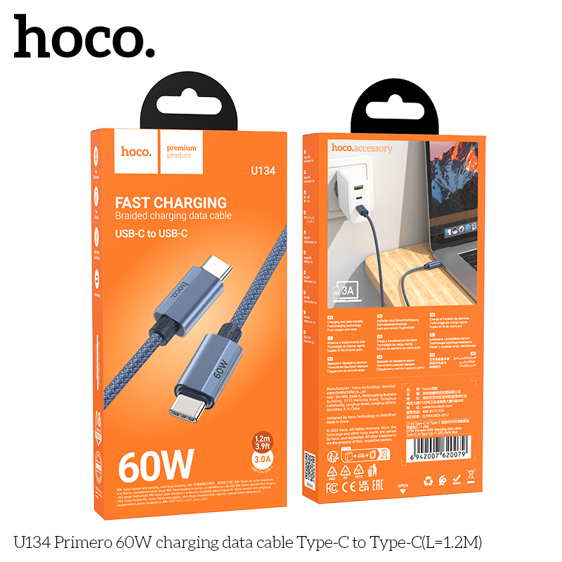 Hoco U134 Primero 60W charging data cable Type-C to Type-C(L=1.2M) - Image 2