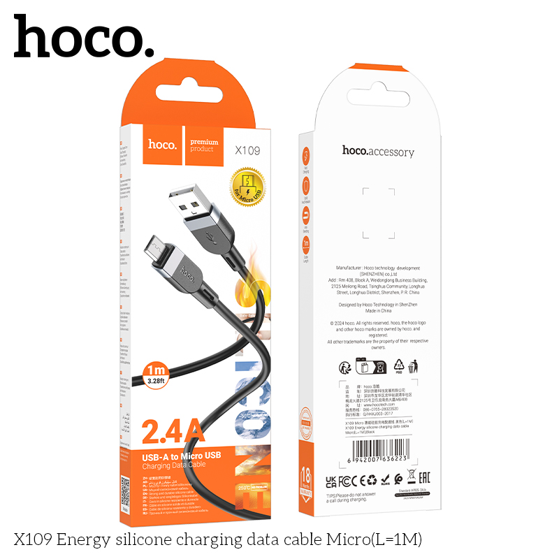 Hoco X109 Energy silicone charging data cable Micro(L=1M) - Image 2