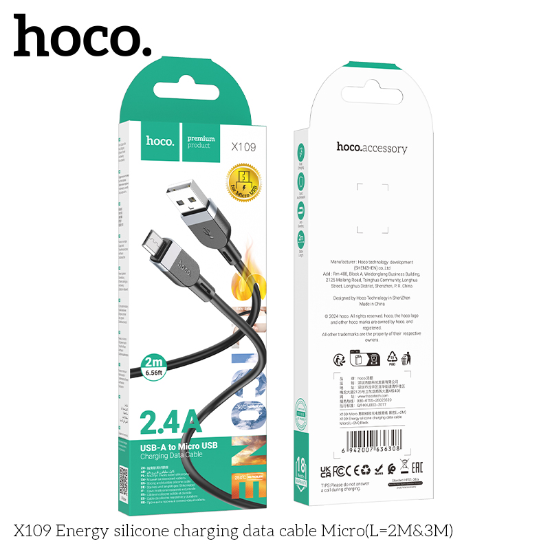 Hoco X109 Energy silicone charging data cable Micro(L=2M) - Image 2