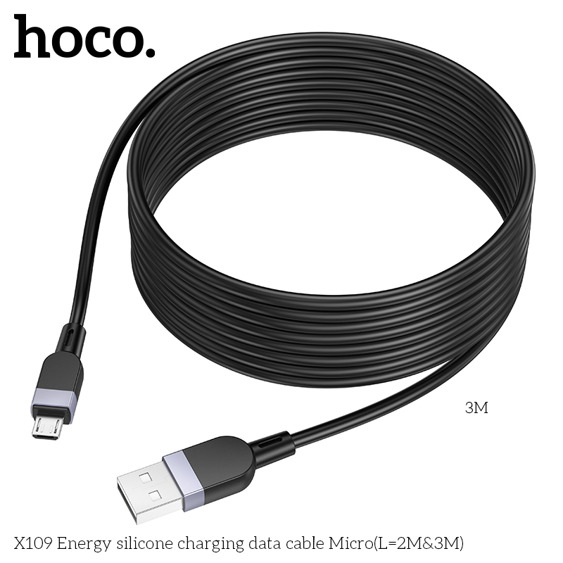 Hoco X109 Energy silicone charging data cable Micro(L=3M) - Image 3