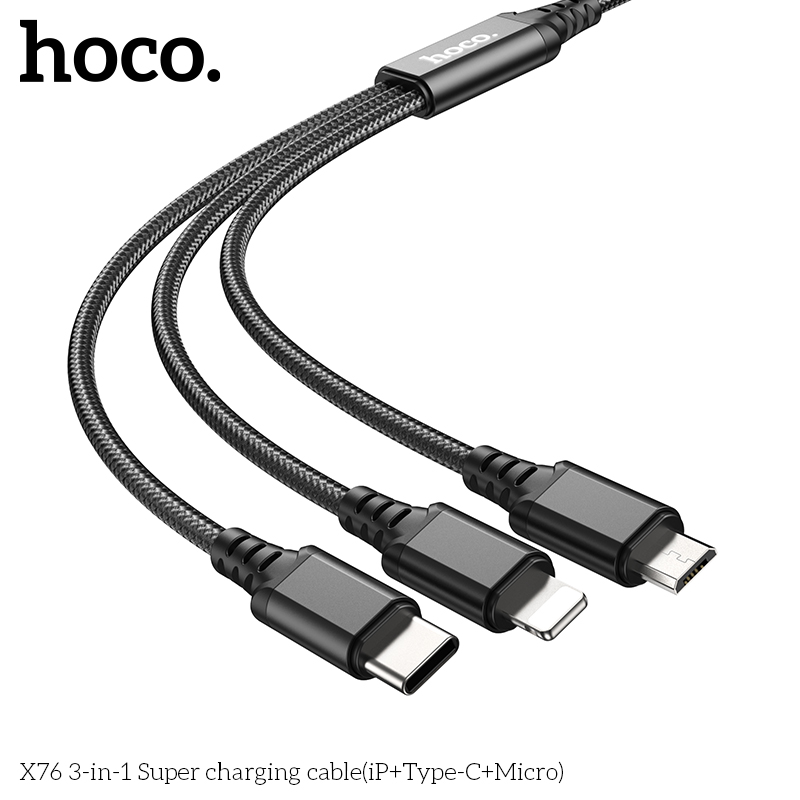 Hoco X76 3-in-1 Super charging cable(iP+Type-C+Micro) - Image 3