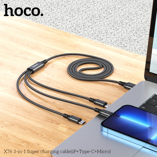 Hoco X76 3-in-1 Super charging cable(iP+Type-C+Micro) - Image 4