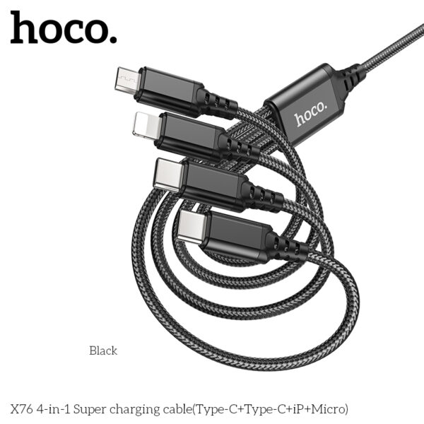 Hoco X76 4-in-1 Super charging cable(Type-C+Type-C+iP+Micro) - Image 3