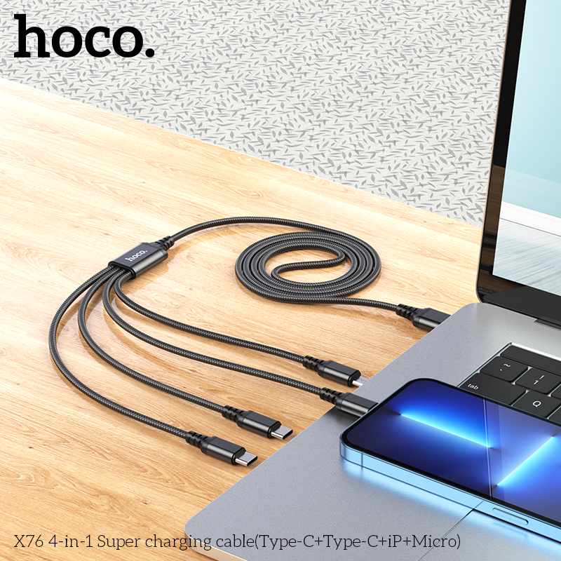 Hoco X76 4-in-1 Super charging cable(Type-C+Type-C+iP+Micro) - Image 4