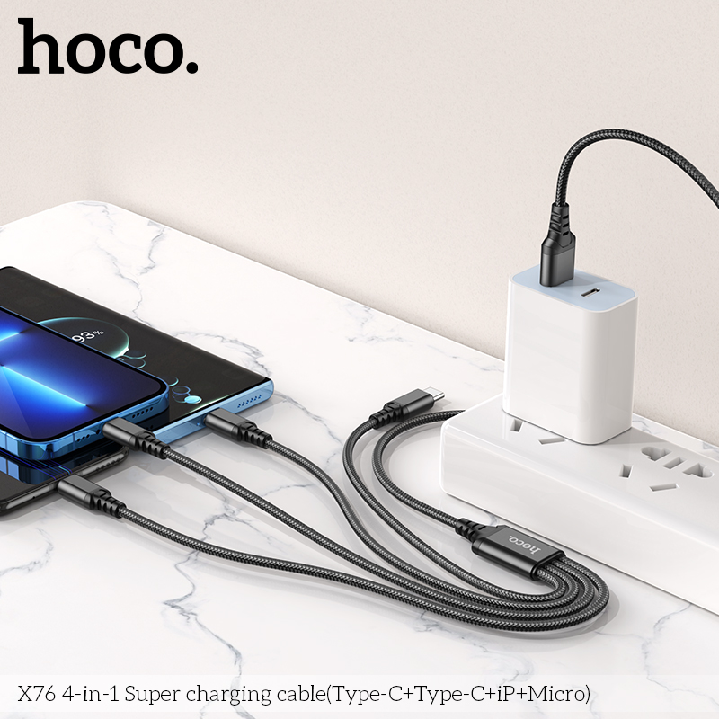 Hoco X76 4-in-1 Super charging cable(Type-C+Type-C+iP+Micro) - Image 5