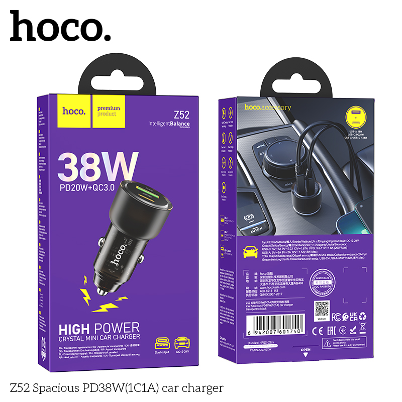 Hoco Z52 Spacious PD38W(1C1A) car charger - Image 2