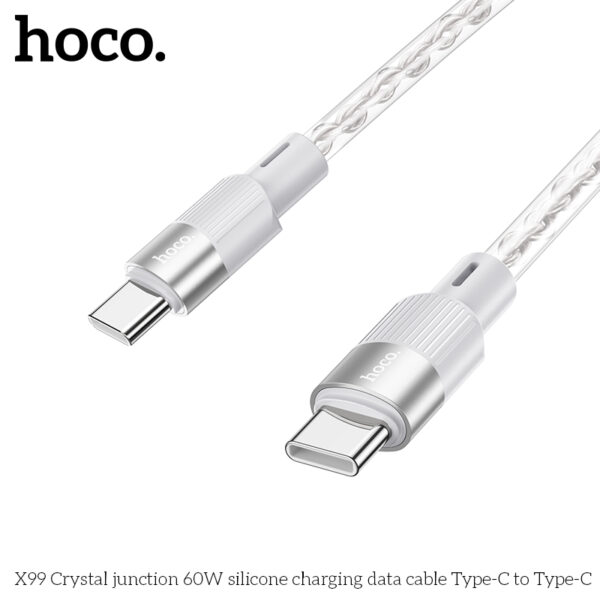 Hoco X99 Crystal junction 60W silicone charging data cable Type-C to Type-C