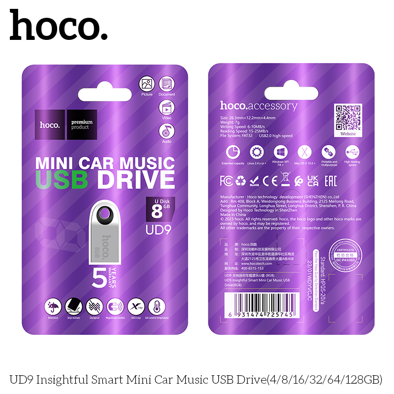 Hoco UD9 Insightful Smart Mini Car Music USB Drive(8GB) - Image 4