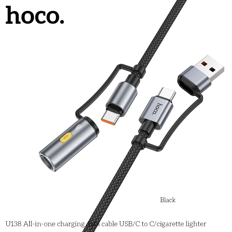 Hoco U138 All-in-one charging data cable USB/C to C/cigarette lighter