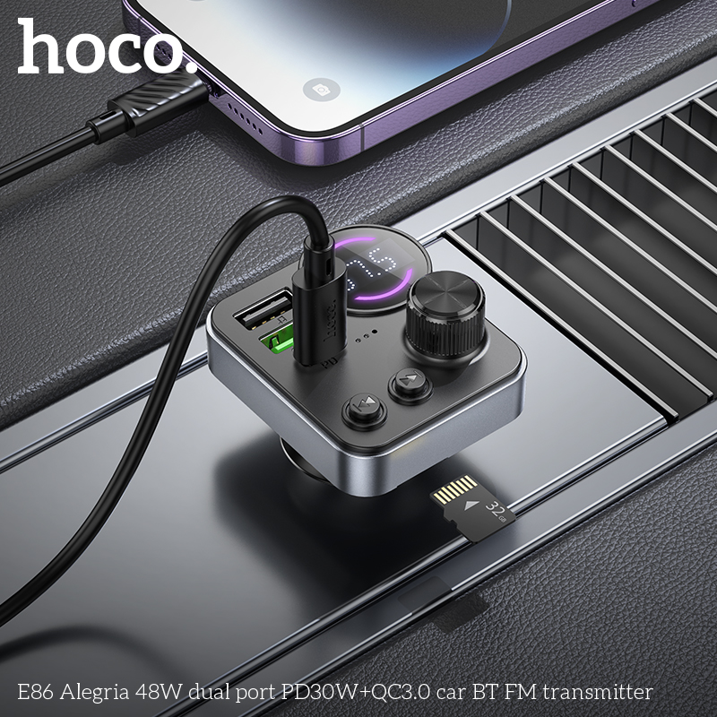 Hoco E86 Alegria 48W dual port PD30W+QC3.0 car BT FM transmitter — изображение 3