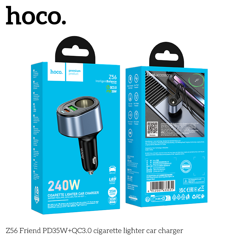 Hoco Z56 Friend PD35W+QC3.0 cigarette lighter car charger — изображение 2