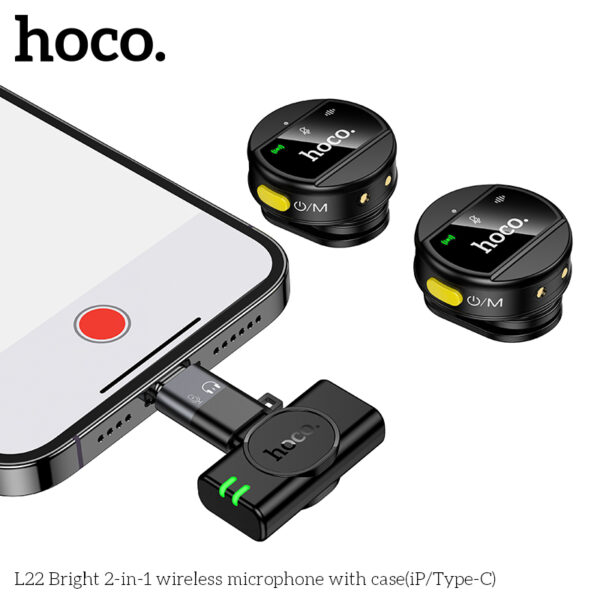 Hoco L22 Bright 2-in-1 wireless microphone with case(iP/Type-C) — изображение 3
