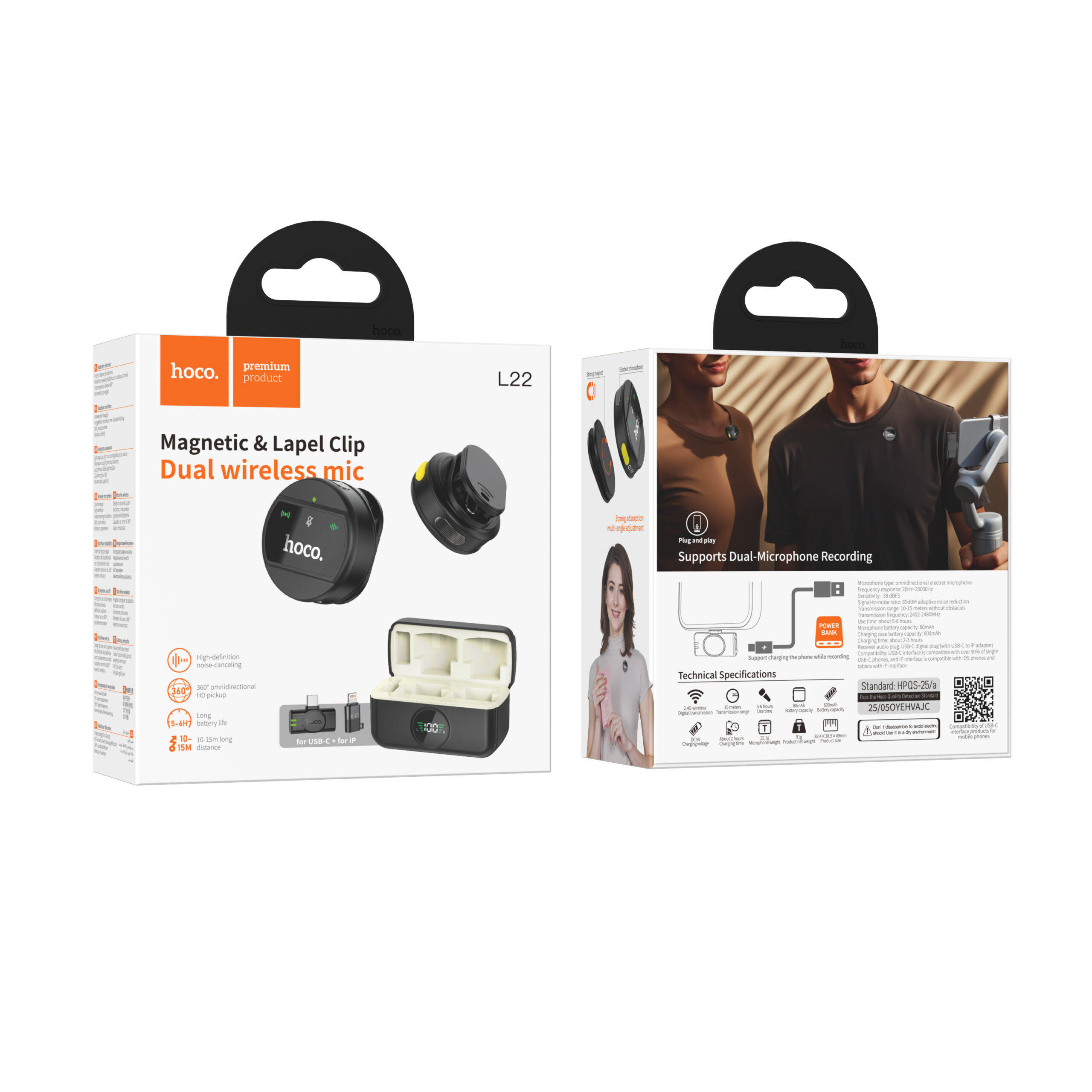 Hoco L22 Bright 2-in-1 wireless microphone with case(iP/Type-C) — изображение 2