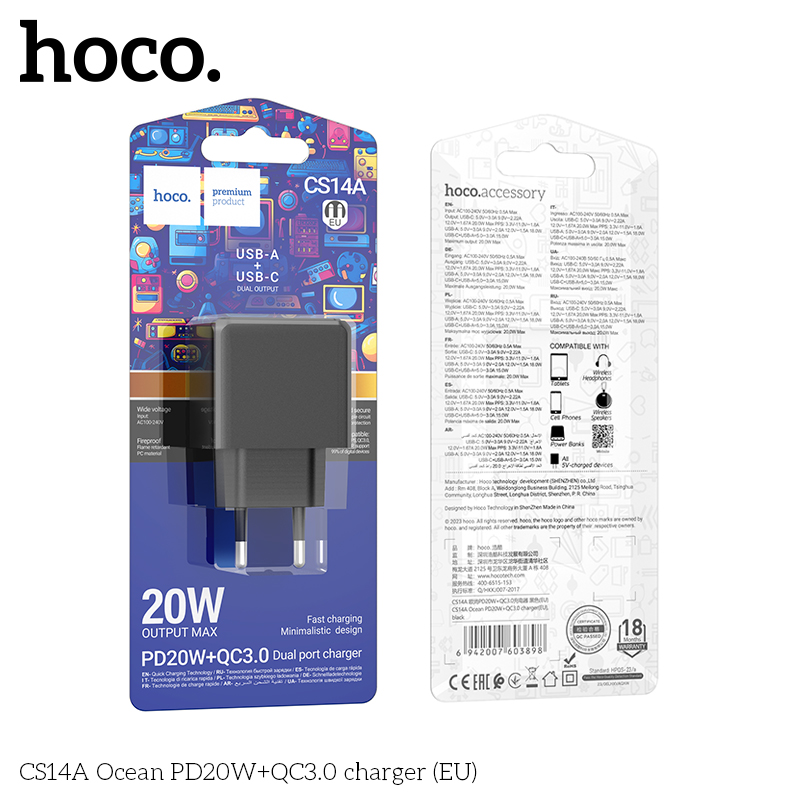Hoco CS14A Ocean PD20W+QC3.0 charger(EU) - Image 2