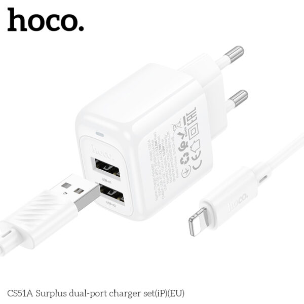 Hoco CS51A Surplus dual-port charger set(iP)(EU) - Image 3