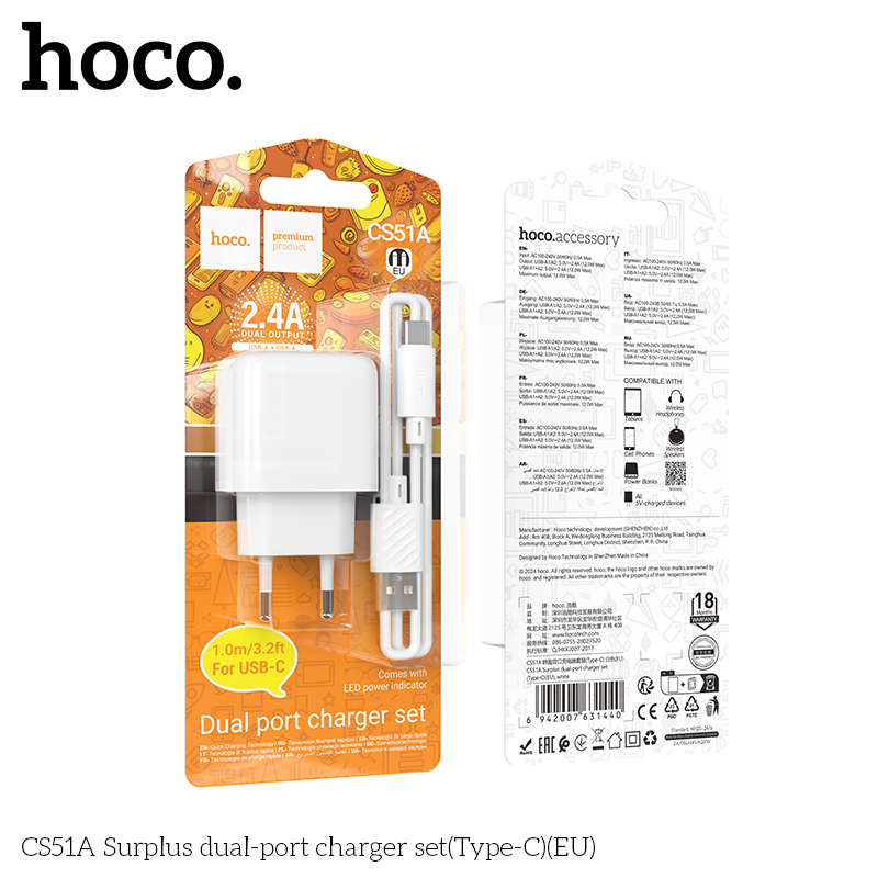 Hoco CS51A Surplus dual-port charger set(Type-C)(EU) - Image 2