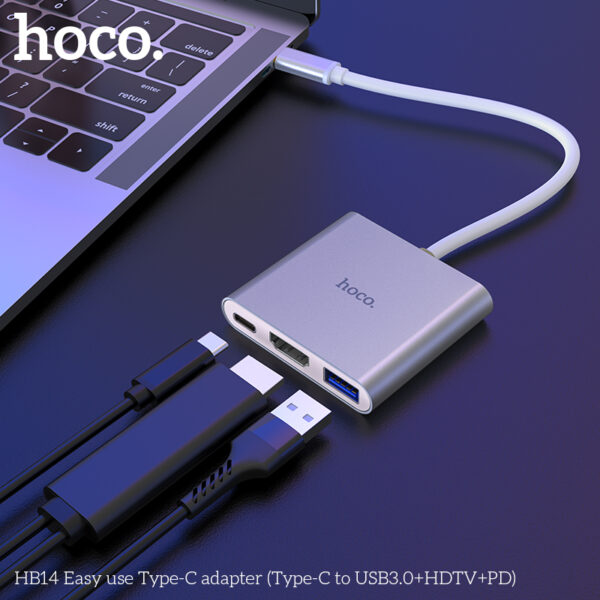Hoco HB14 Easy use Type-C adapter(Type-C to USB3.0+HDMI+PD) - Image 3