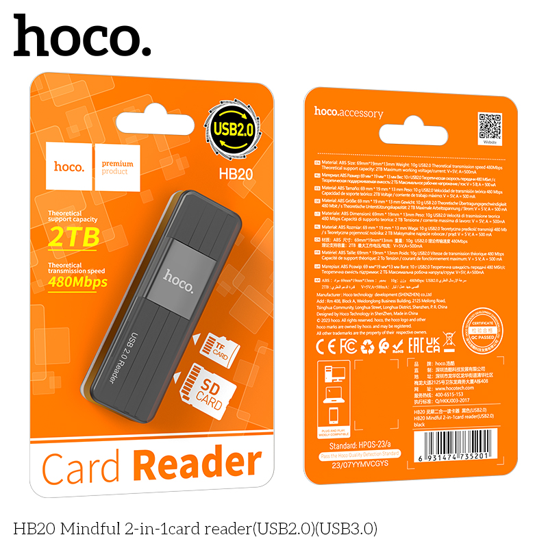 Hoco HB20 Mindful 2-in-1card reader(USB2.0) - Image 2