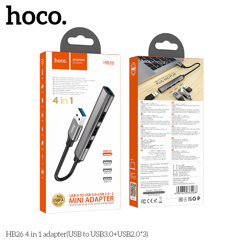 Hoco HB26 4 in 1 adapter(USB to USB3.0+USB2.0*3) - Image 2