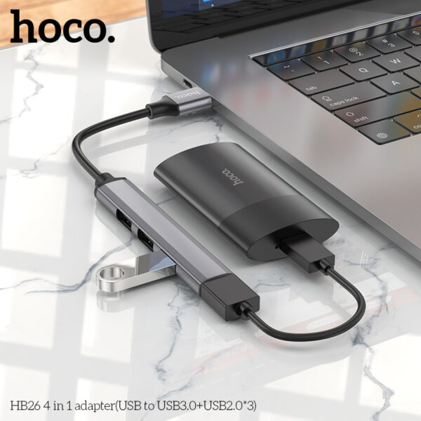 Hoco HB26 4 in 1 adapter(USB to USB3.0+USB2.0*3) - Image 3