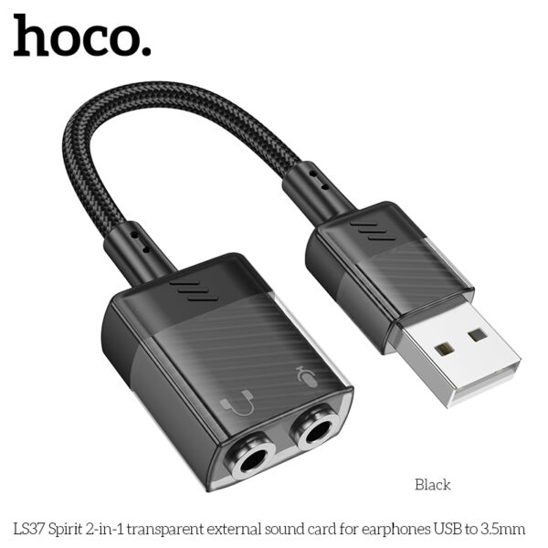 Hoco LS37 Spirit 2-in-1 transparent external sound card for earphones USB to 3.5mm