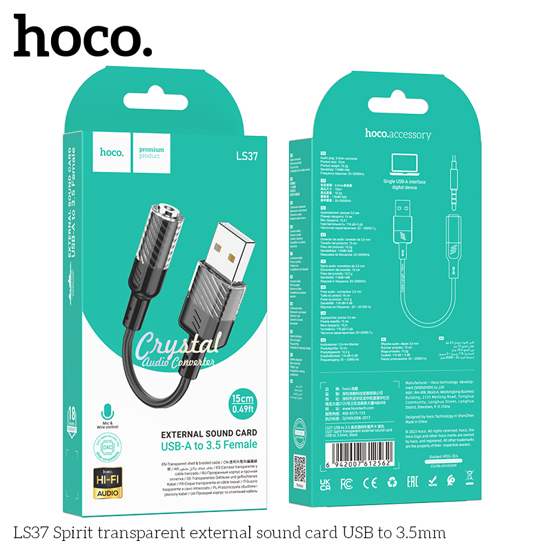 Hoco LS37 Spirit transparent external sound card USB to 3.5mm - Image 2