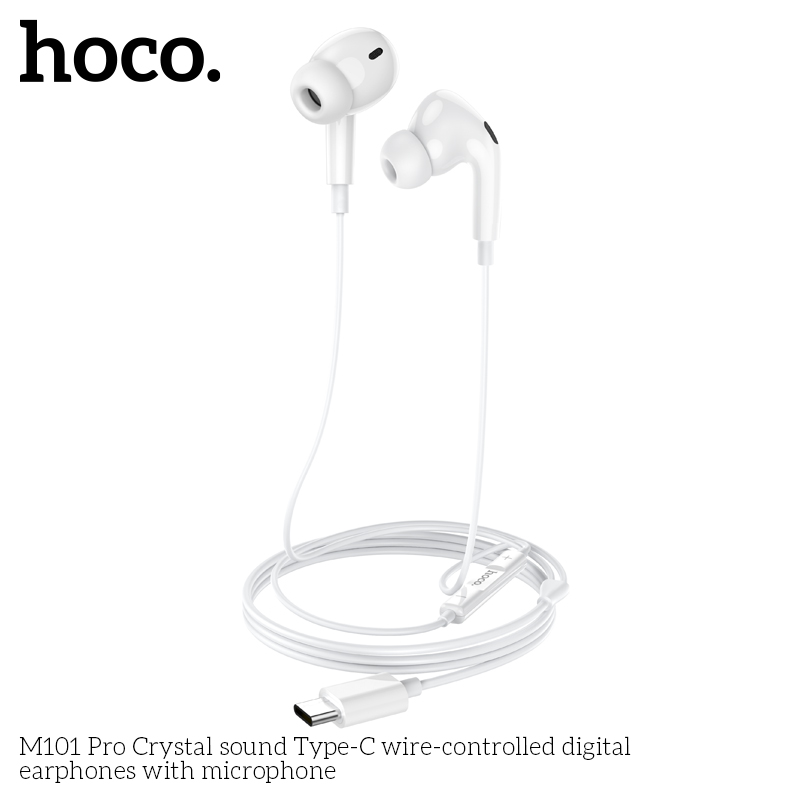 Hoco M101 Pro Type-C White wire-controlled digital earphones with microphone