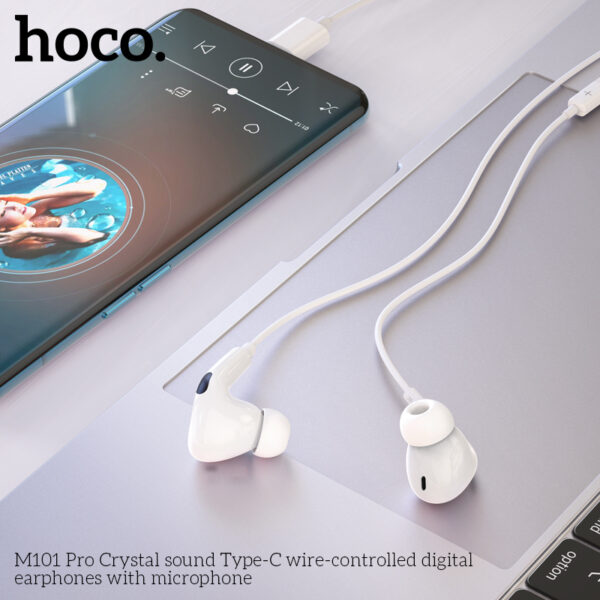 Hoco M101 Pro Type-C White wire-controlled digital earphones with microphone - Image 3